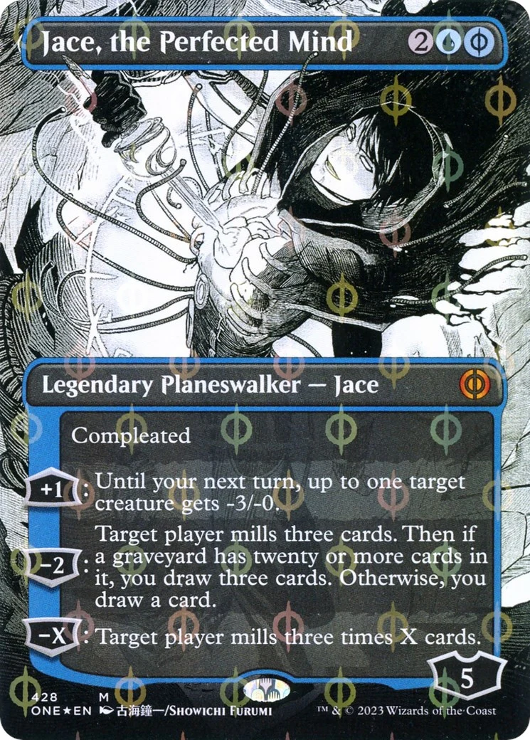 Jace, the Perfected Mind (Borderless) (Step-and-Compleat Foil) (428) (Phyrexia: All Will Be One)
