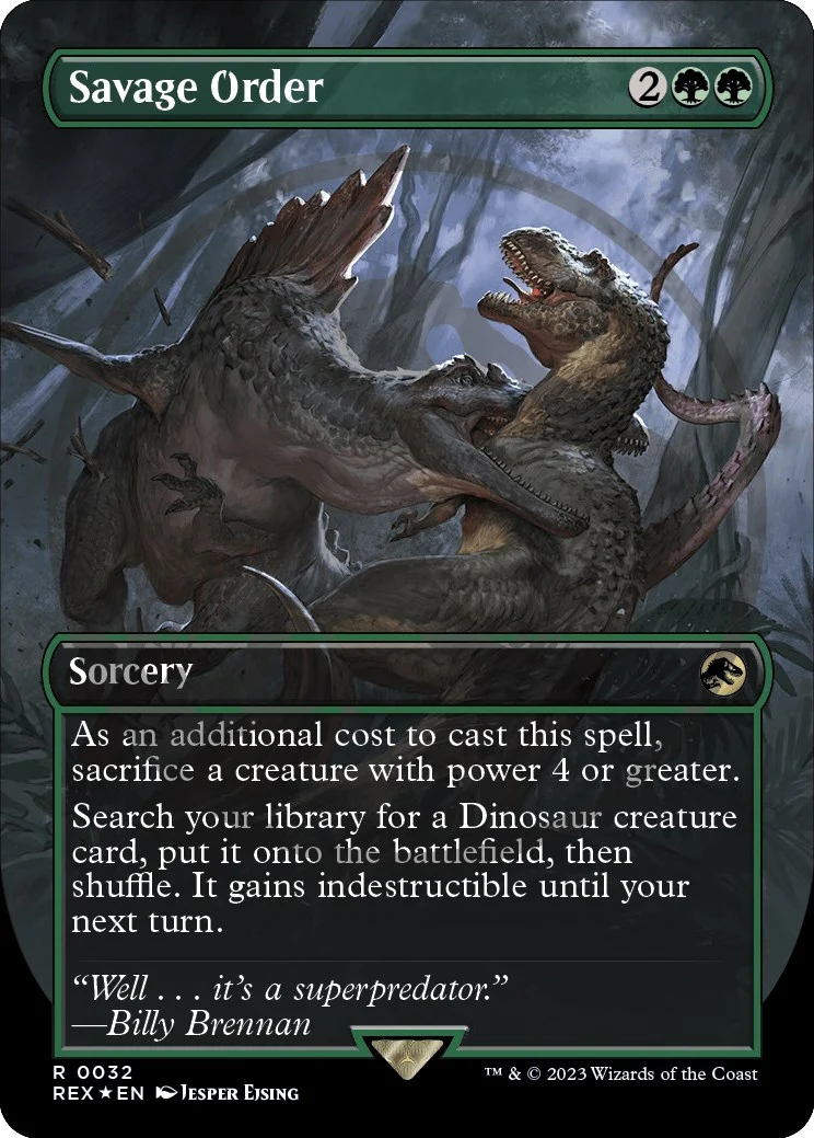 Savage Order (Borderless) (Emblem) (32) (Universes Beyond: Jurassic World Collection) (REX)