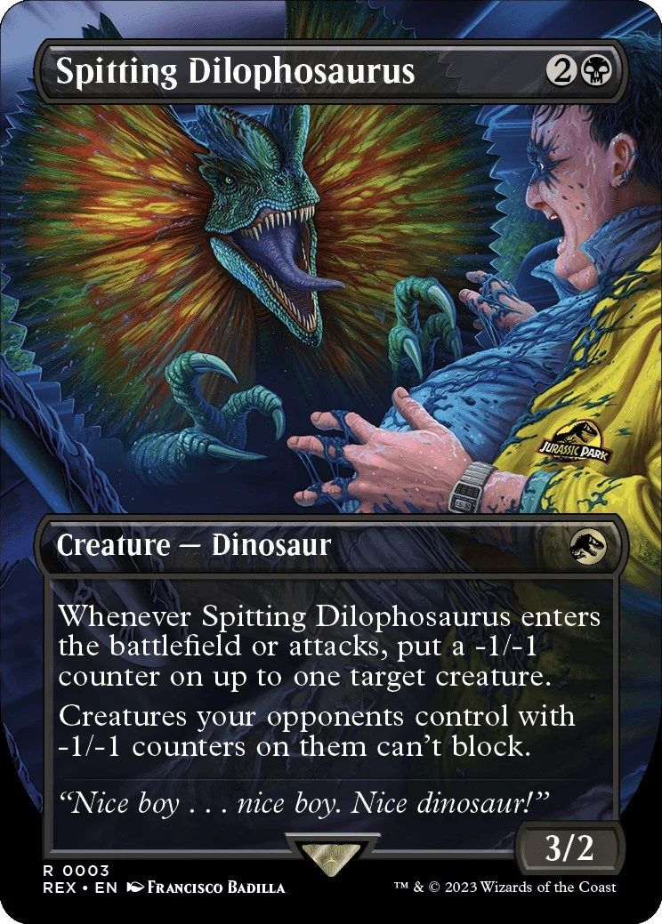 Spitting Dilophosaurus (Borderless) (3) (Universes Beyond: Jurassic World Collection) (REX)