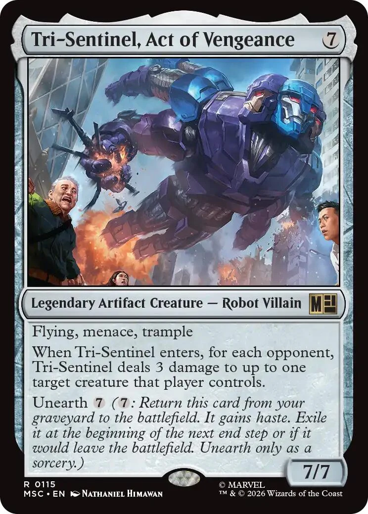 Tri-Sentinel, Act of Vengeance (Surge Foil) (115) (Commander: Marvel Super Heroes)